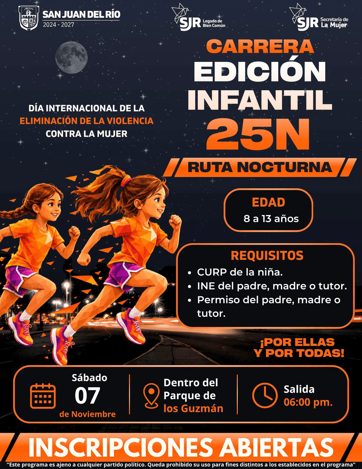 Cartel oficial: Carrera Edición Infantil 25N · Ruta Nocturna